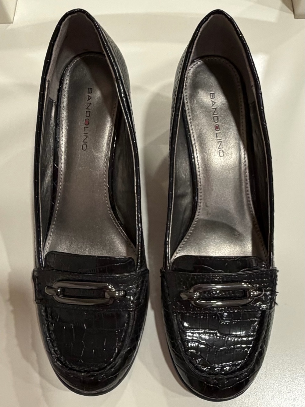 Bandolino Black Patent Croc-Embossed Slip-On Loafer/Heels